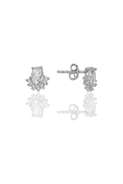 Gümüş rodyumlu oval kesim zirkon taşlı pırlanta modeli küpe SGTL11953RODAJ