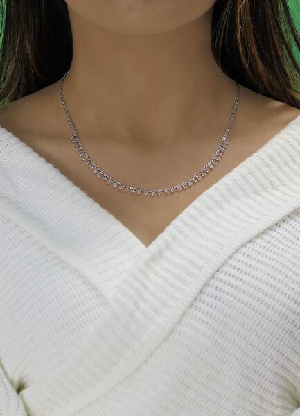 Gümüş rodyumlu zirkon taşlı  gurmet zincirli kolye SGTL10487RODAJ