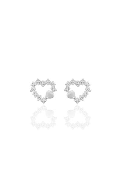 Gümüş rodyumlu zirkon taşlı kalplerin uyumu kadın küpe SGTL12663RODAJ