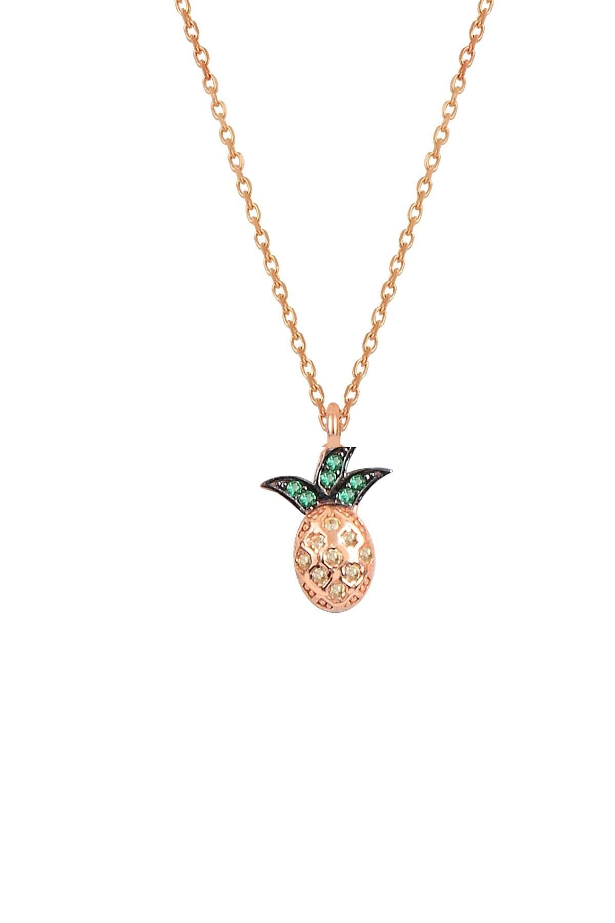 Gümüş rose zirkon taşlı ananas modeli kolye SGTL10228ANNS