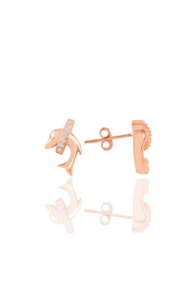 Gümüş rose zirkon taşlı yunus balığı küpe SGTL10978ROSE