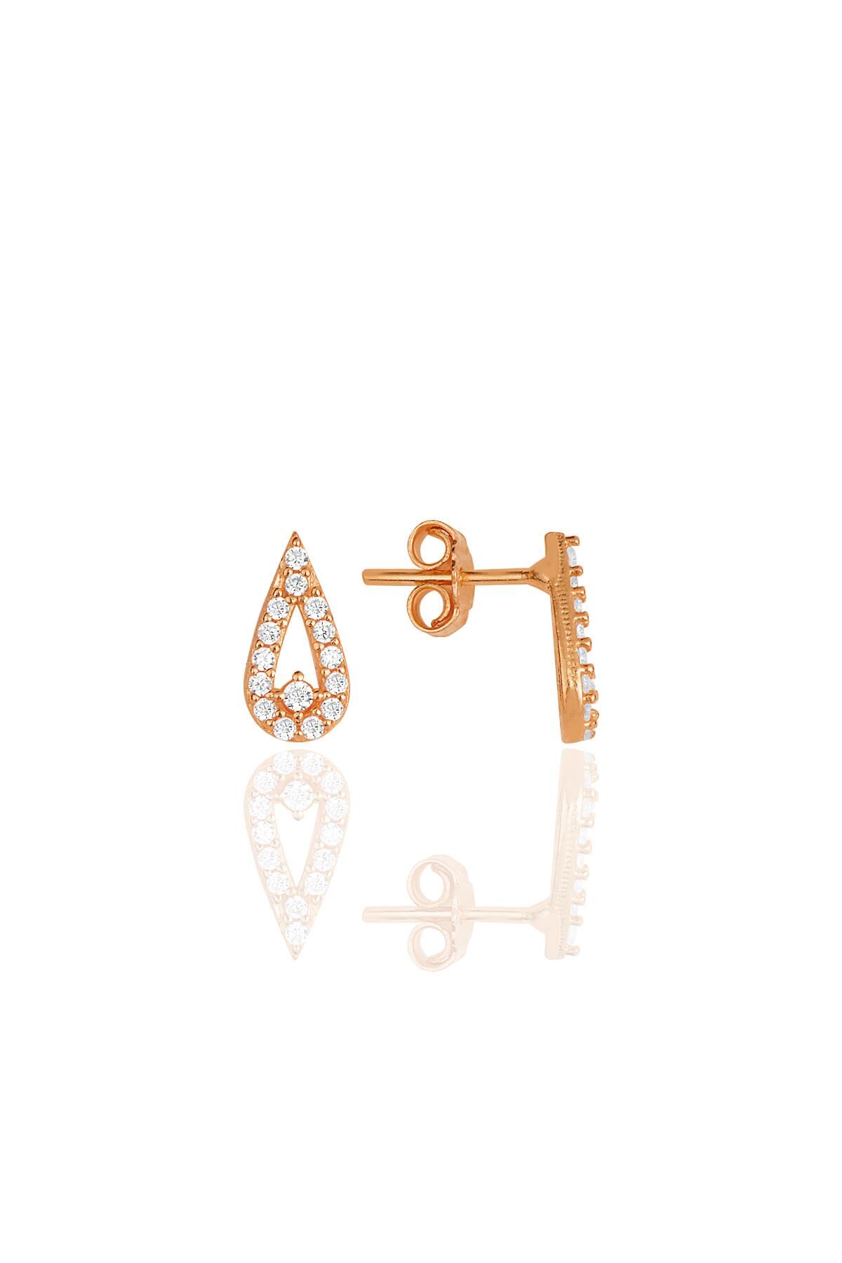 Gümüş rose zirkon taşlı damla küpe SGTL11854ROSE