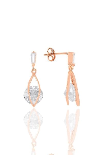 Gümüş rose zirkon taşlı kafesli küpe SGTL10979ROSE