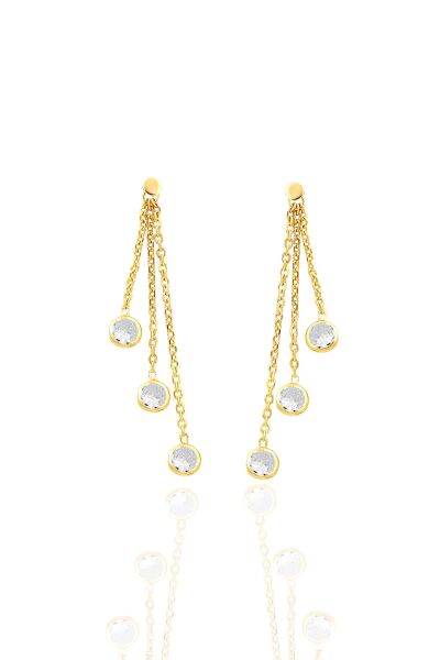 Gümüş altın yaldızlı zirkon taşlı zincir ışıltısı küpe SGTL12664GOLD