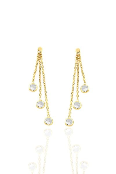 Gümüş altın yaldızlı zirkon taşlı zincir ışıltısı küpe SGTL12664GOLD