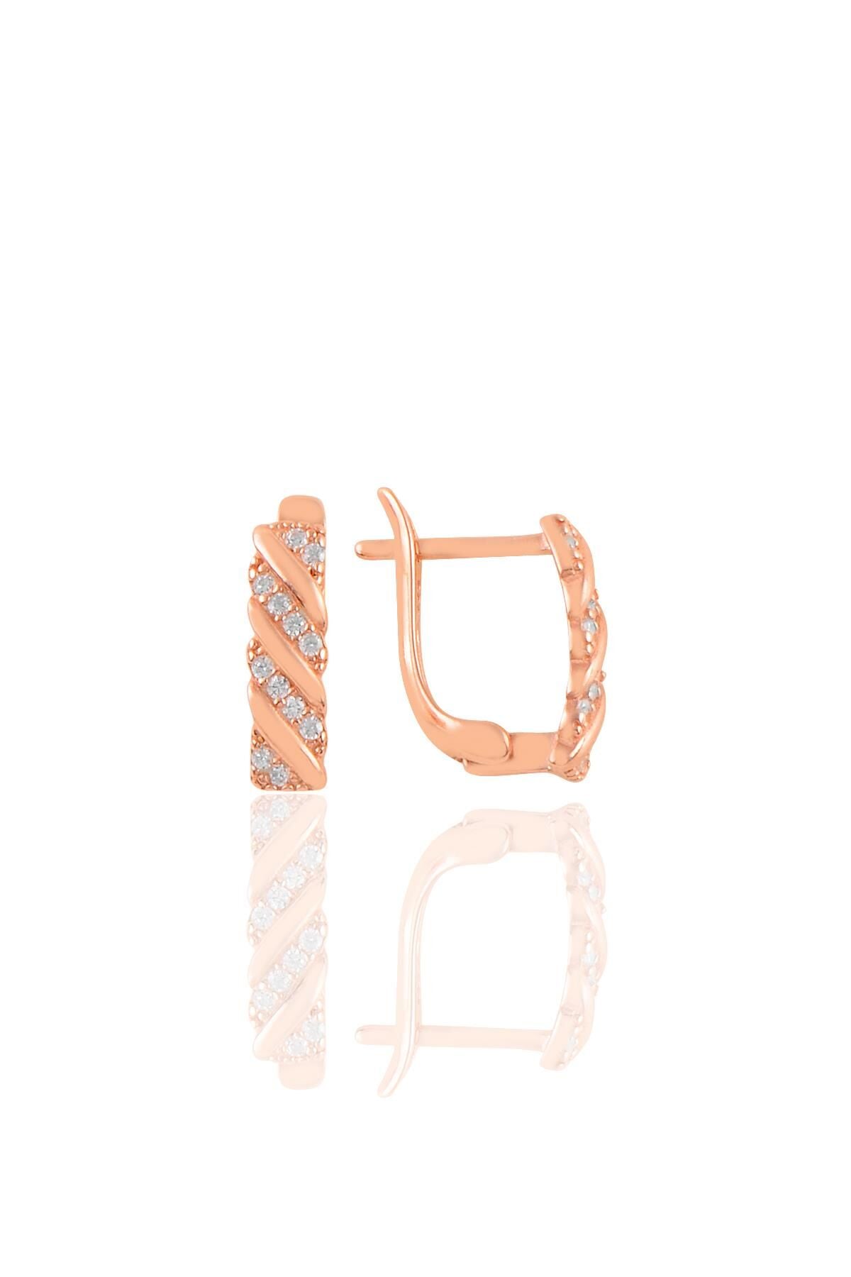 Gümüş rose zirkon taşlı j küpe SGTL11217ROSE