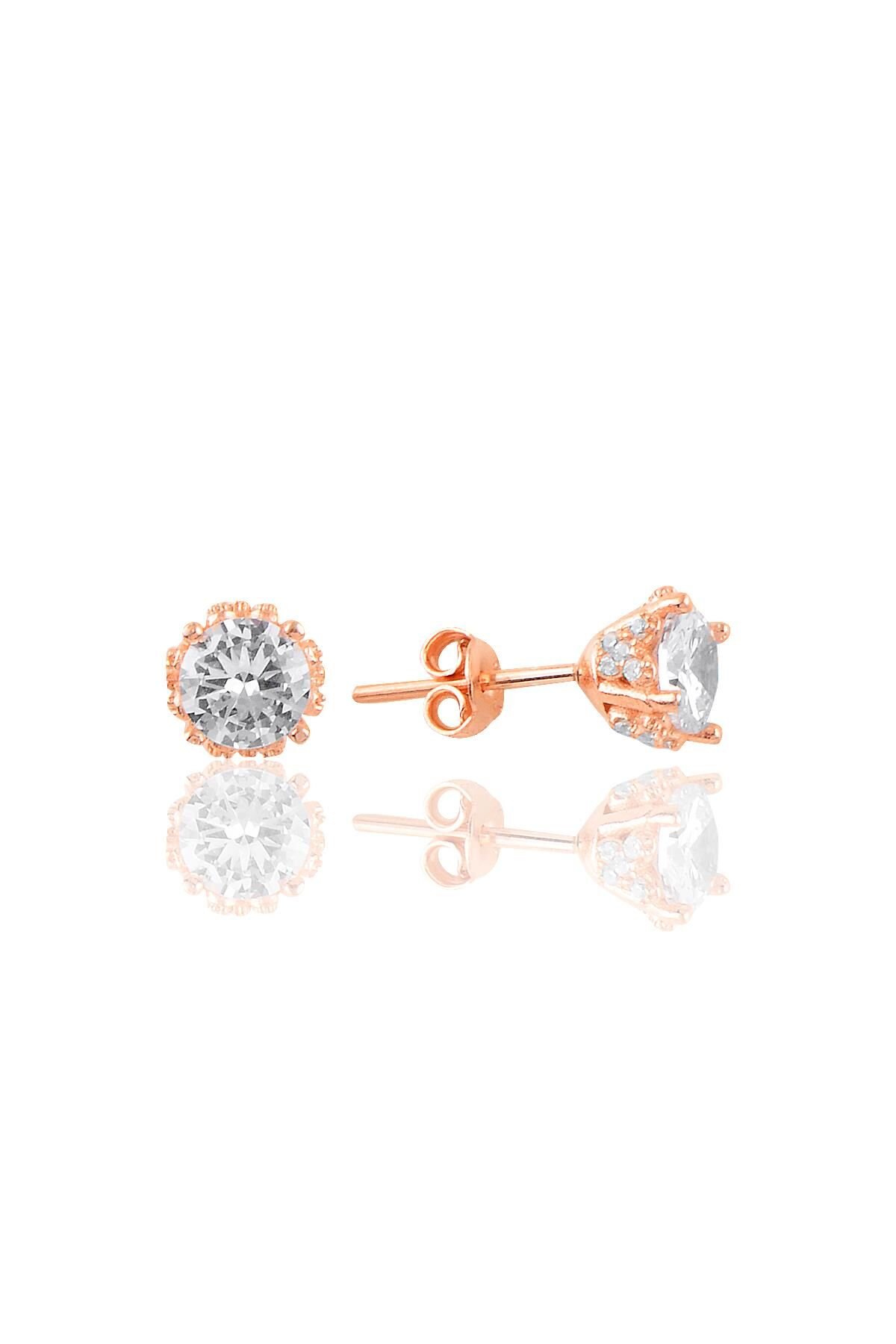 Gümüş rose zirkon taşlı tek taş küpe SGTL10980ROSE