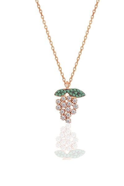 Gümüş rose zirkon taşlı üzüm modeli kolye SGTL10228UZM