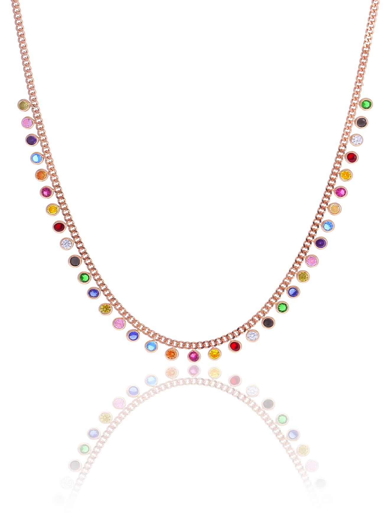 Gümüş rose renkli taşlı gurmet zincirli kolye SGTL10488ROSE