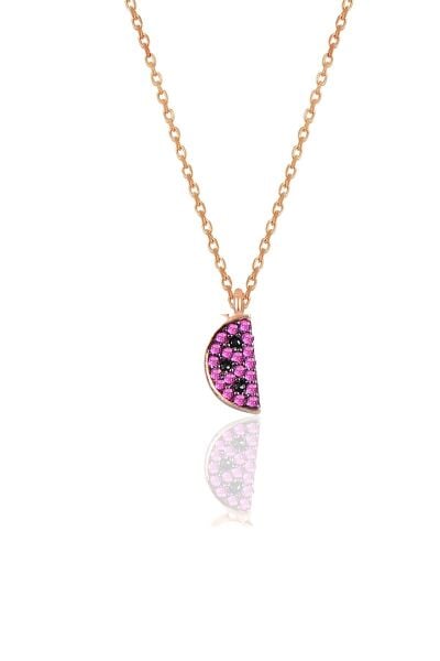 Gümüş rose taşlı karpuz modeli kolye SGTL10228KRPZ