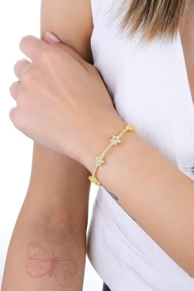 Gümüş altın yaldızlı zirkon taşlı parıltılı kuyruklu yıldız bileklik SGTL12938GOLD