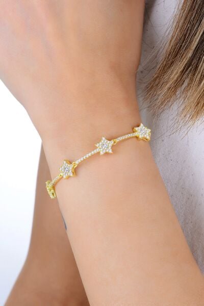 Gümüş altın yaldızlı zirkon taşlı parıltılı kuyruklu yıldız bileklik SGTL12938GOLD