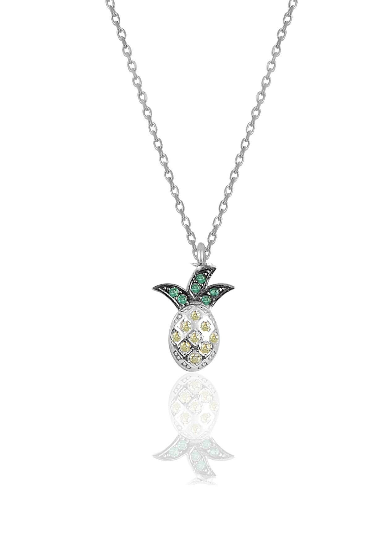 Gümüş rodyumlu zirkon taşlı ananas modeli kolye SGTL10229ANNS