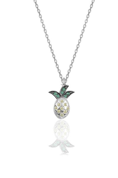 Gümüş rodyumlu zirkon taşlı ananas modeli kolye SGTL10229ANNS