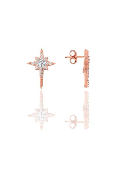 Gümüş rose zirkon taşlı kutup yıldızı küpe SGTL11550ROSE