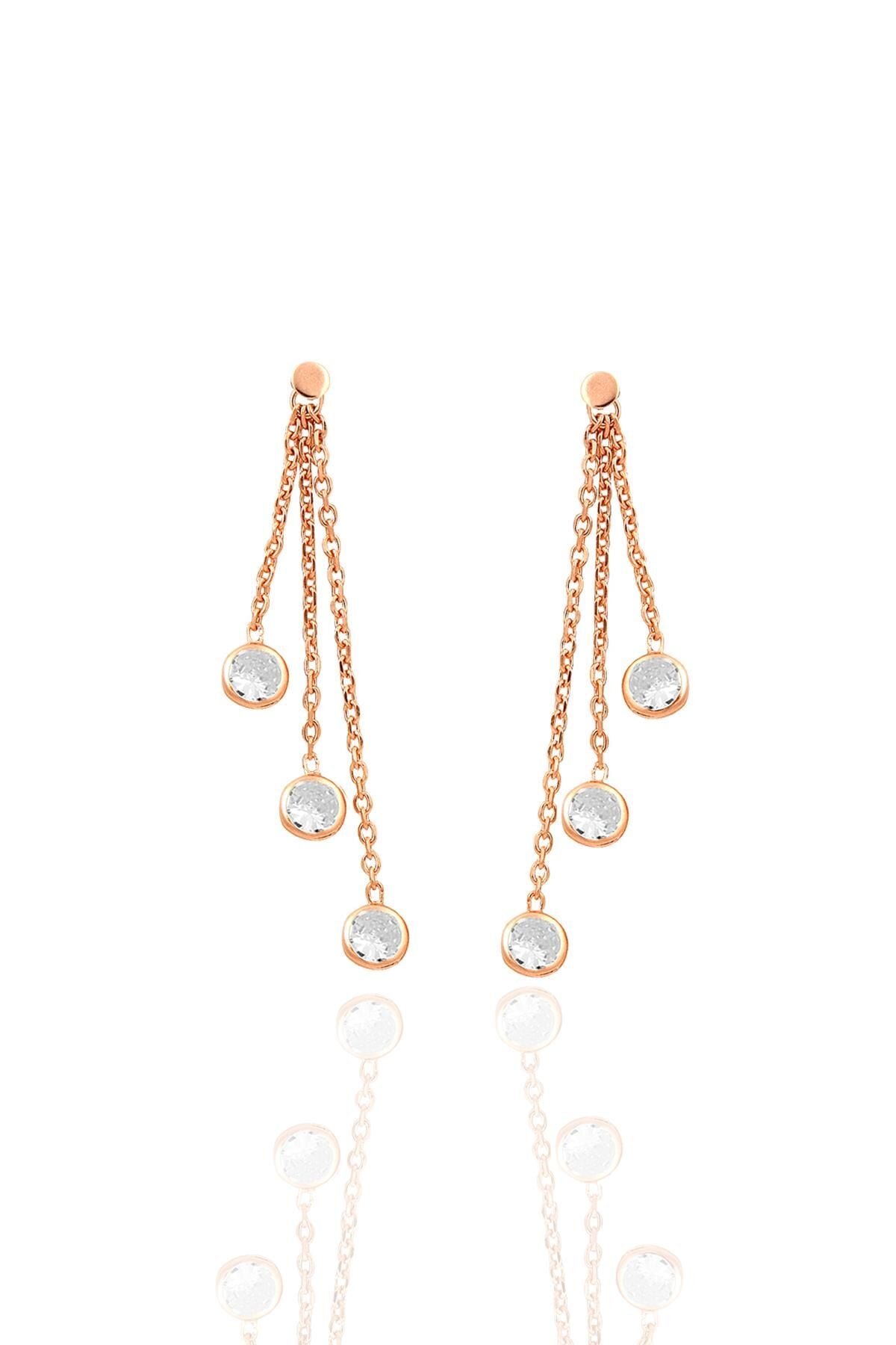 Gümüş rose zirkon taşlı zincir ışıltısı küpe SGTL12664ROSE
