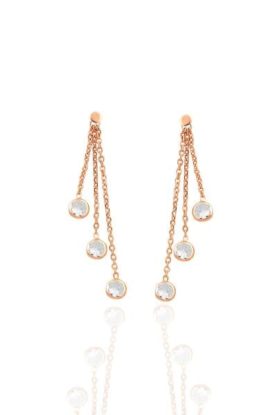 Gümüş rose zirkon taşlı zincir ışıltısı küpe SGTL12664ROSE