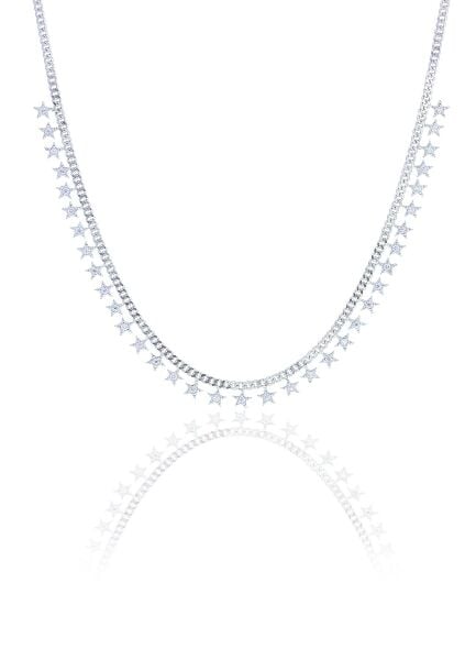 Gümüş royumlu zirkon taşlı gurmet zincirli yıldız kolye SGTL10489RODAJ