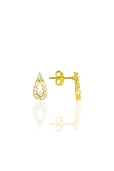 Gümüş altın yaldızlı zirkon taşlı damla küpe SGTL11854GOLD