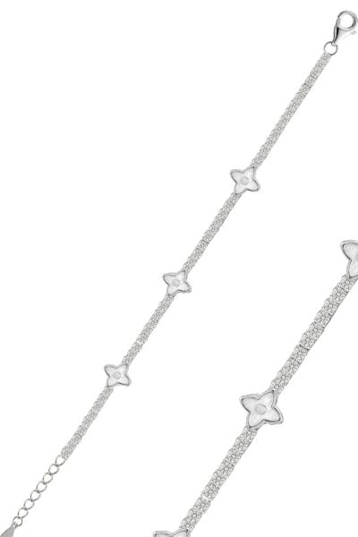 925 Ayar Gümüş Bileklik Beyaz Sedef Taşlı Tria Yonca Figürlü Su Yolu Bileklik SGTL13233RODAJ