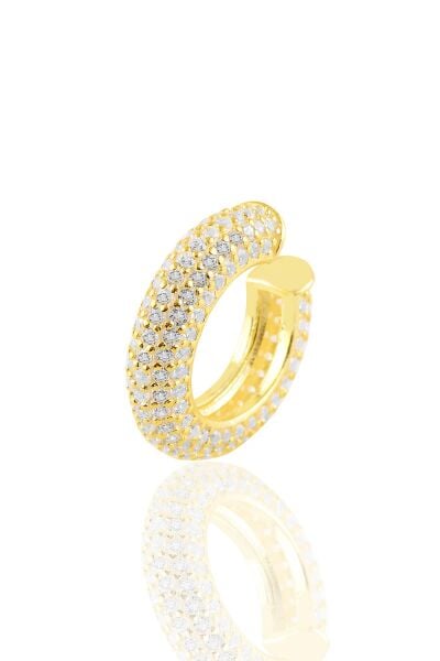 Gümüş altın yaldızlı  5 sıralı zirkon taşlı kıkırdak küpe SGTL11017GOLD