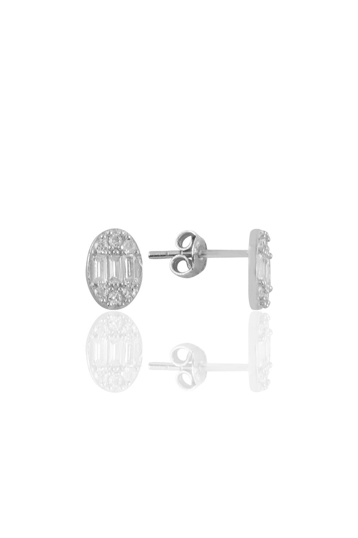 Gümüş rodyumlu zirkon baget taşlı oval küpe  SGTL11216RODAJ
