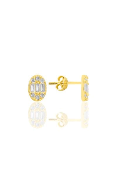 Gümüş altın yaldızlı zirkon baget taşlı oval küpe  SGTL11216GOLD