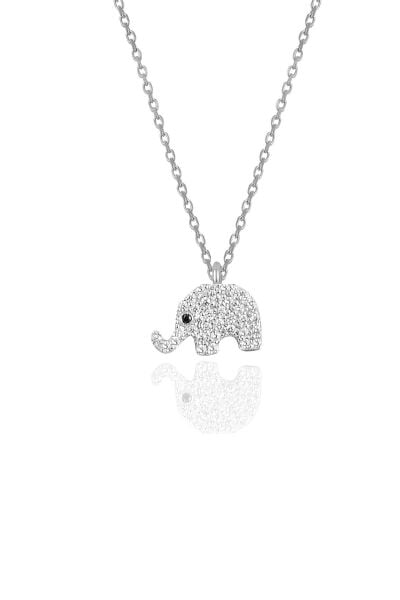 Gümüş rodyumlu zirkon taşlı fil modeli kolye SGTL10229FİL