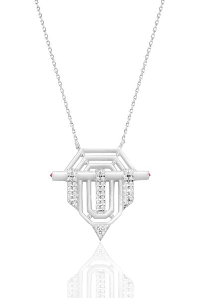 Gümüş rodyumlu zirkon taşlı seranay kolye SGTL12666RODAJ