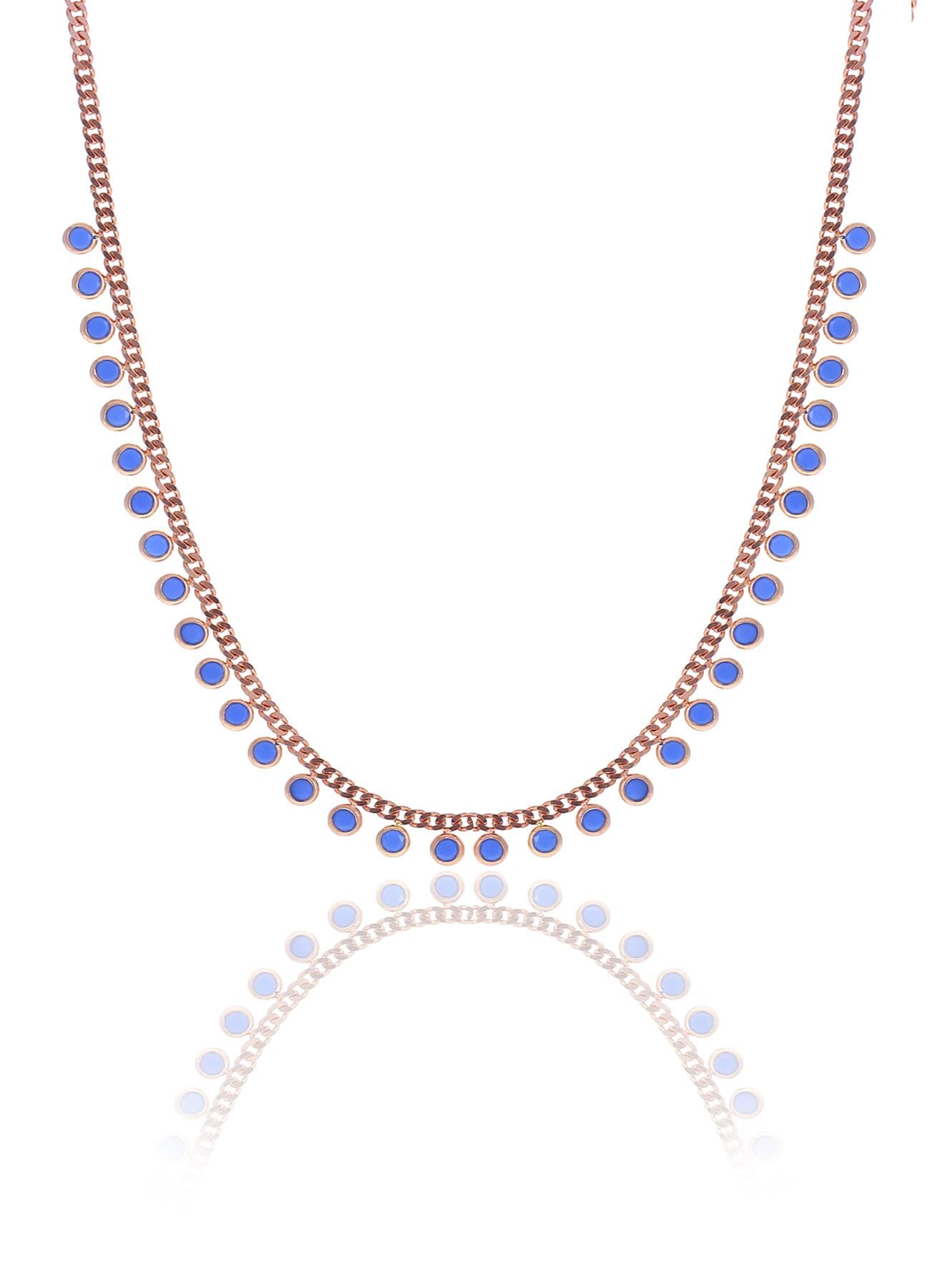 Gümüş rose turkuaz taşlı gurmet zincirli kolye SGTL10490ROSE