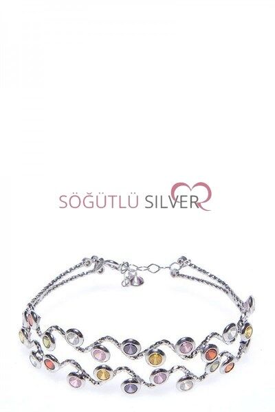 Gümüş Rodyumlu Renkli Taşlı Bilezik bilezik6962