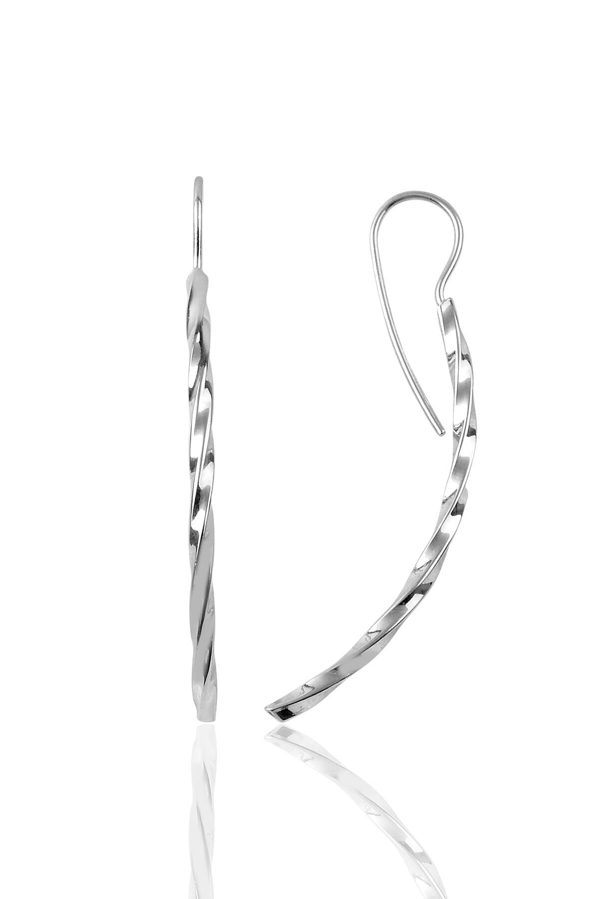 Gümüş rodyumlu burgu uzun çubuk küpe SGTL9654RODAJ