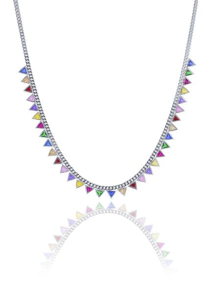 Gümüş rodyumlu renkli taşlı gurmet zincirli piramit kolye  SGTL10491RODAJ