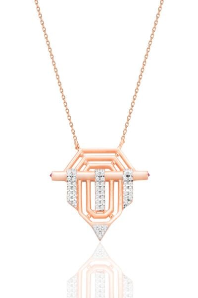 Gümüş rose zirkon taşlı seranay kolye SGTL12666ROSE