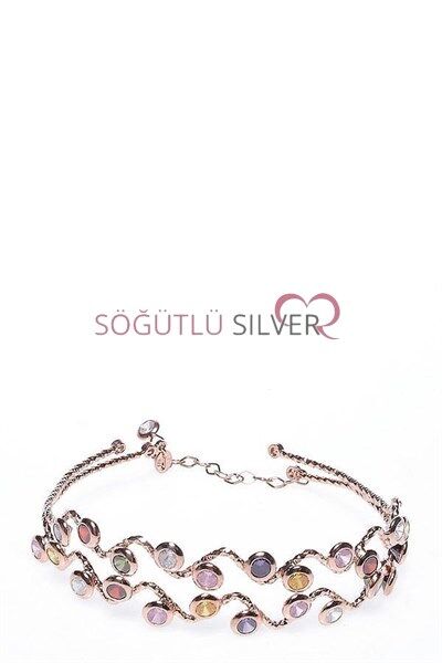 Gümüş Rose Renkli Taşlı Bilezik bilezik6961