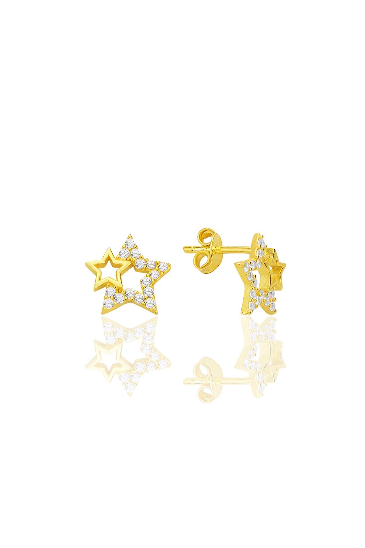 Gümüş altın yaldızlı zirkon taşlı gecenin yıldızları kadın küpe SGTL12660GOLD