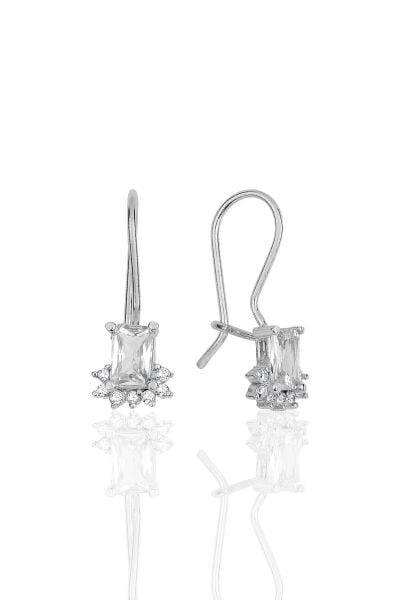 Gümüş rodyumlu baget kesim zirkon taşlı pırlanta modeli çengelli küpe SGTL11950RODAJ