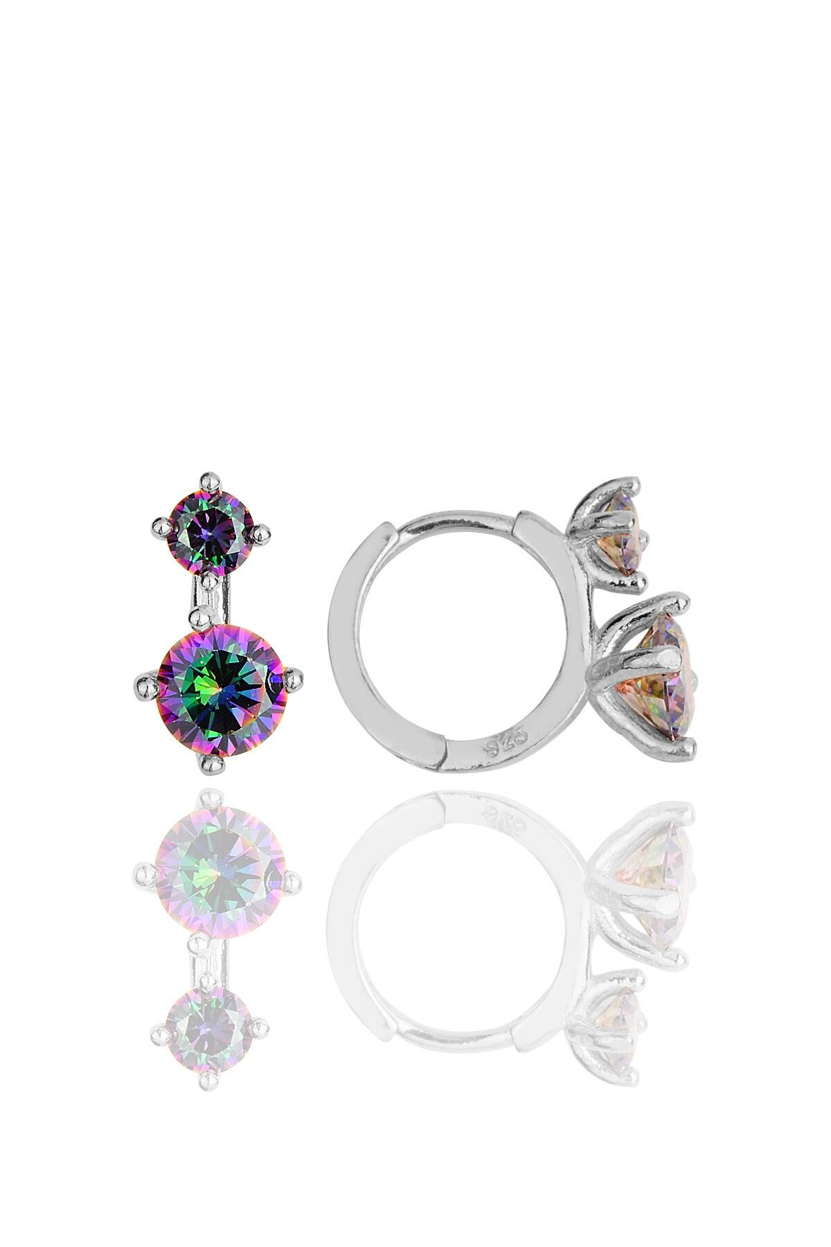 Gümüş rodyumlu mistik taşlı halka küpe SGTL11851RODAJ