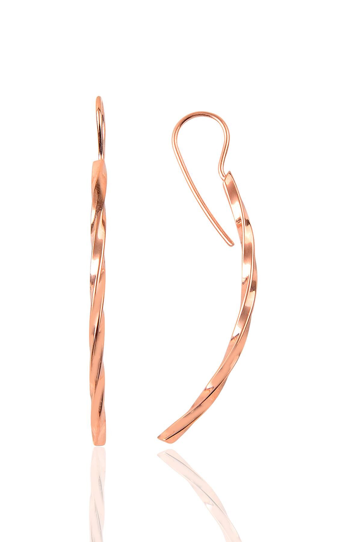 Gümüş rose burgu uzun çubuk küpe SGTL9654ROSE