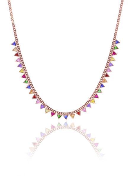 Gümüş rose renkli taşlı gurmet zincirli piramit kolye  SGTL10491ROSE