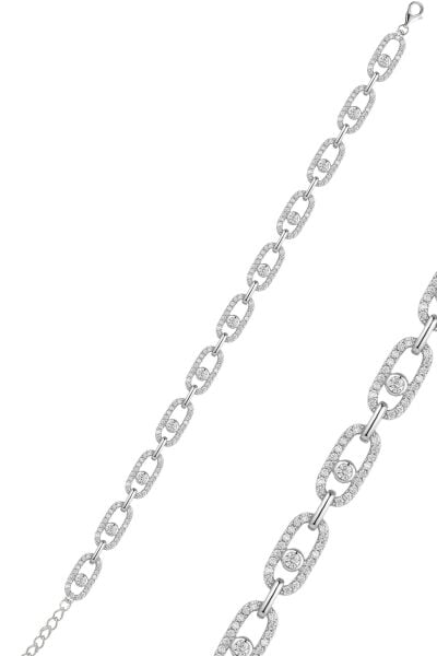 925 Ayar Gümüş Bileklik Işıltılı Halka İçi Tektaş Tasarımlı Bileklik SGTL13237RODAJ