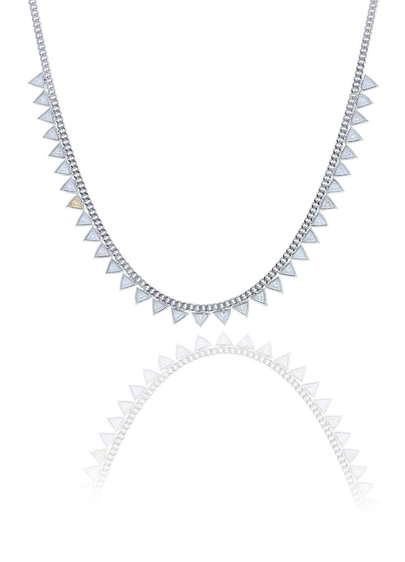 Gümüş rodyumlu zirkon taşlı gurmet zincirli piramit kolye SGTL10492RODAJ