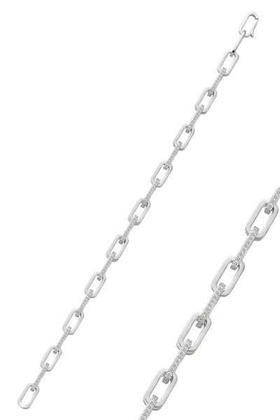 925 Ayar Gümüş Bileklik Zirkon Taşlı Modern Ataç Zincir Bileklik SGTL13238RODAJ