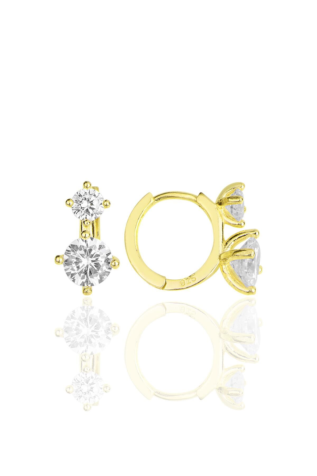 Gümüş altın yaldızlı zirkon taşlı halka küpe SGTL11852GOLD