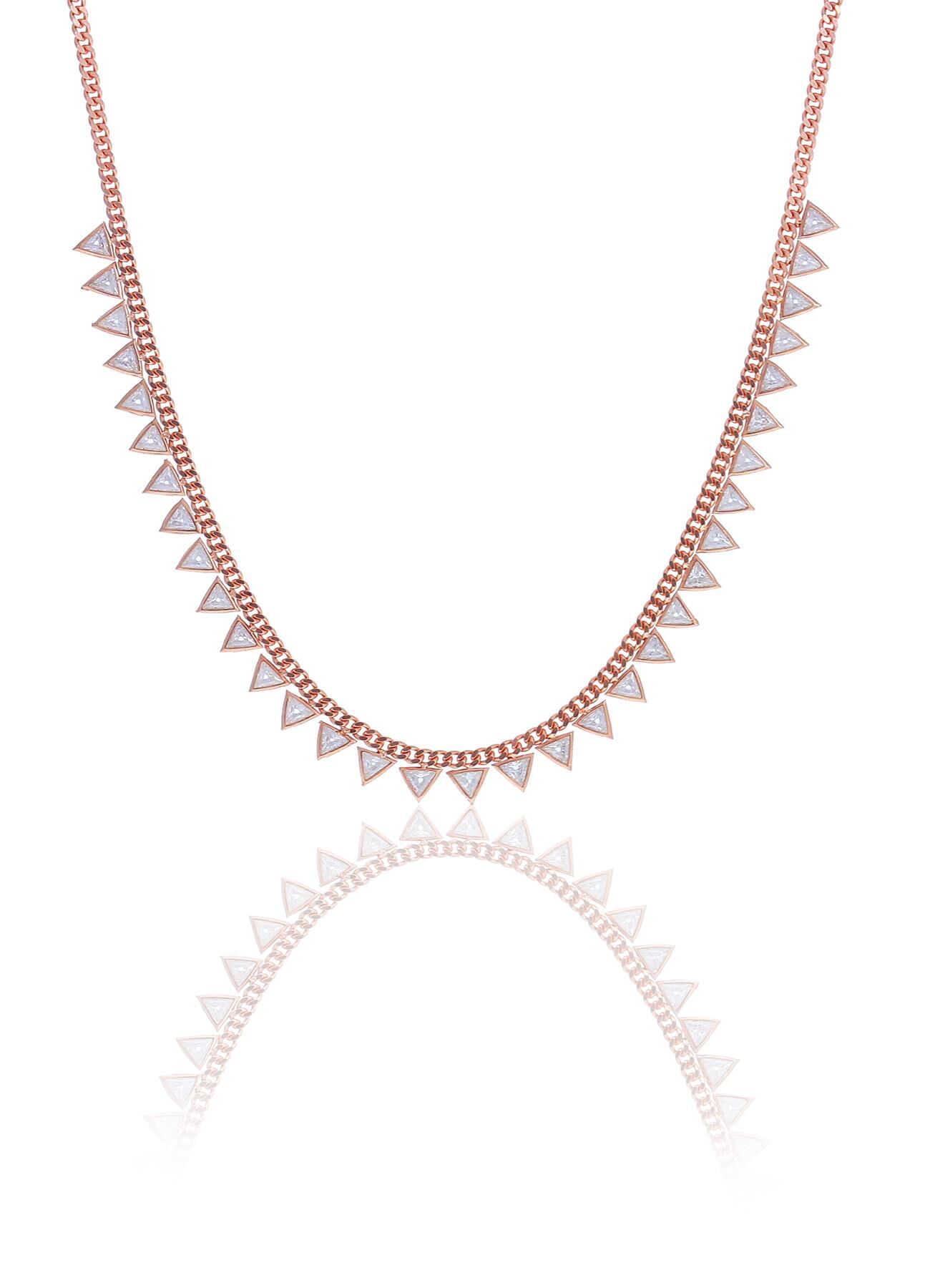 Gümüş rose zirkon taşlı gurmet zincirli piramit kolye SGTL10492ROSE