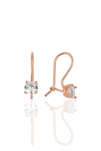 Gümüş rose zirkon taşlı pırlanta modeli çengelli tektaş küpe SGTL11949ROSE