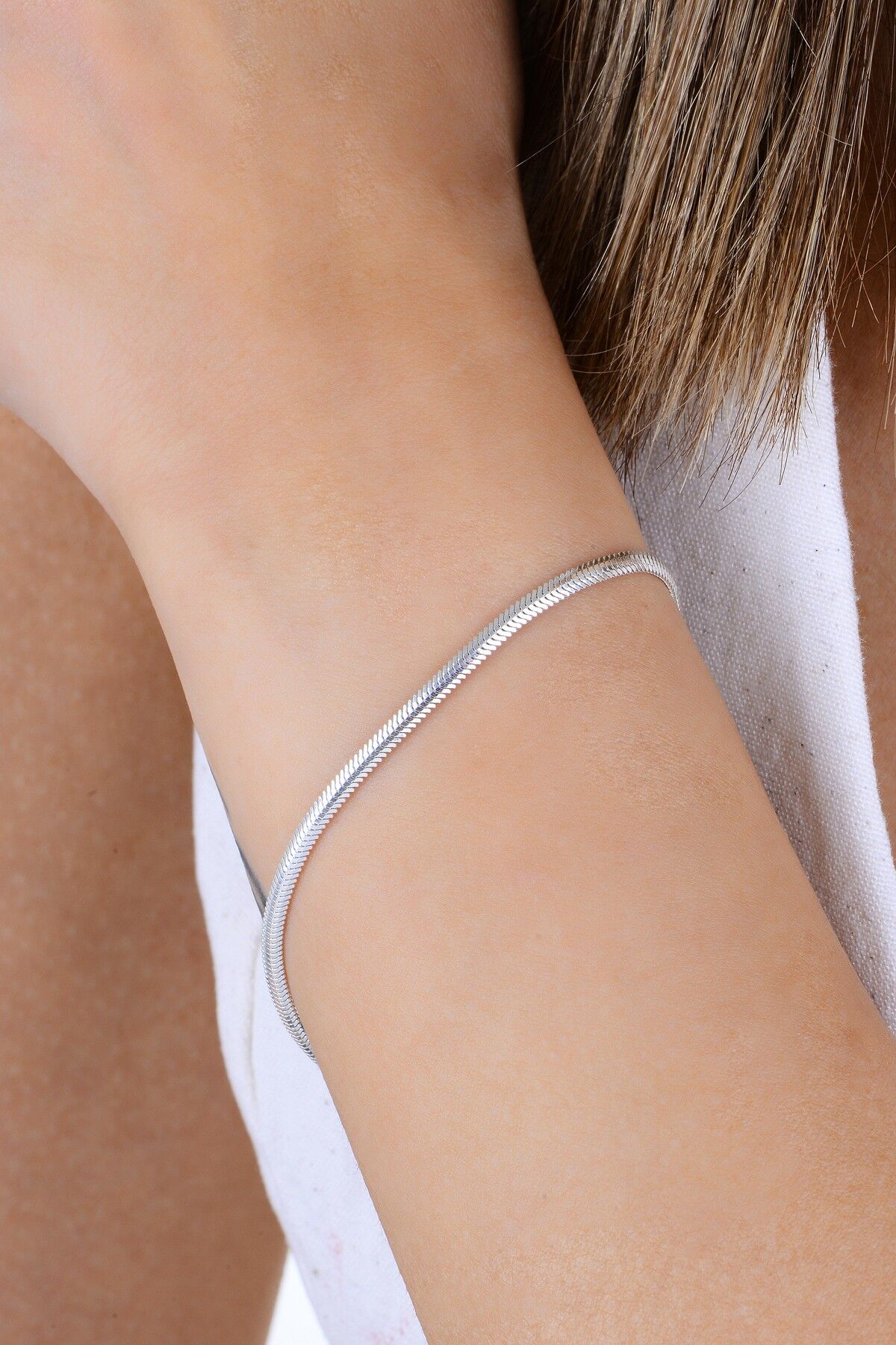 Gümüş balık sırtı italyan model zincir bileklik SGTL12944RODAJ