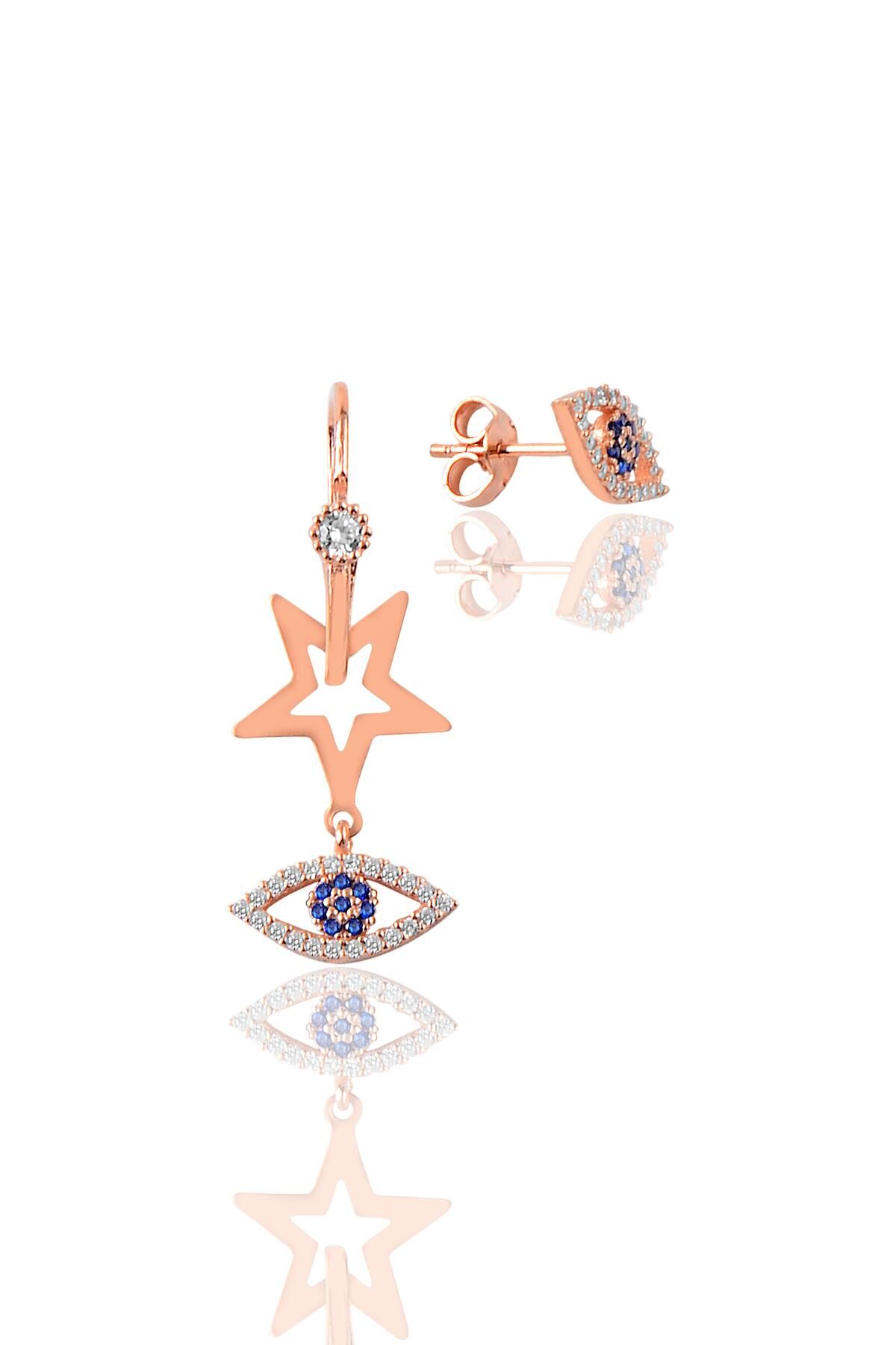 Gümüş göz modeli göçmen halkalı şans küpesi SGTL9657