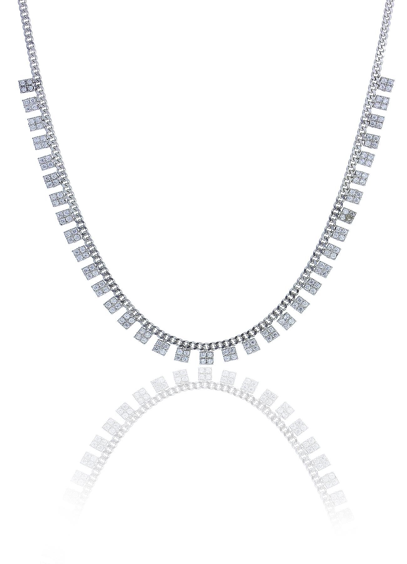 Gümüş rodyumlu zirkon taşlı gurmet zincirli kare kolye SGTL10493RODAJ