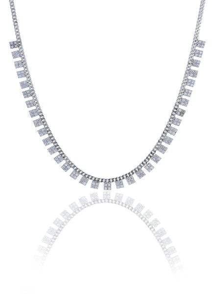 Gümüş rodyumlu zirkon taşlı gurmet zincirli kare kolye SGTL10493RODAJ
